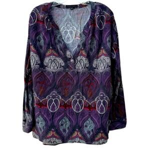 Anthropologie Sanctuary Paisley Print Tunic Top Long Sleeve Shirt Sz Large NWOT